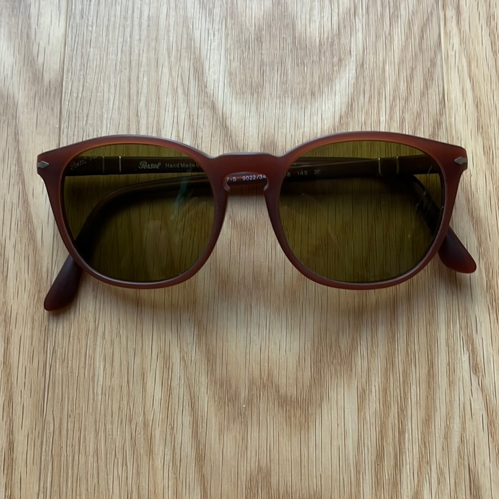 PERSOL Sunglasses, Matte Acetate Frames with Green Tinted Polarized Lenses